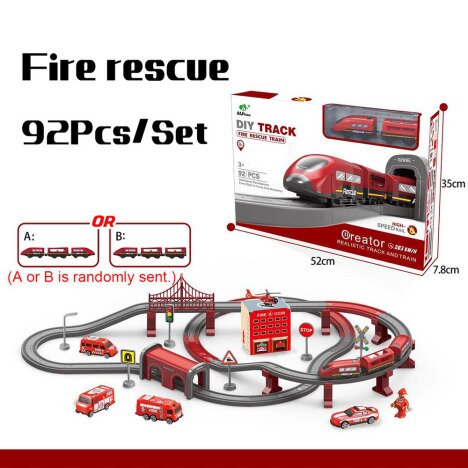 CIRCUIT TREN ELECTRIC FIRE POLICE CU ACCESORII, 92 PIESE, DIY